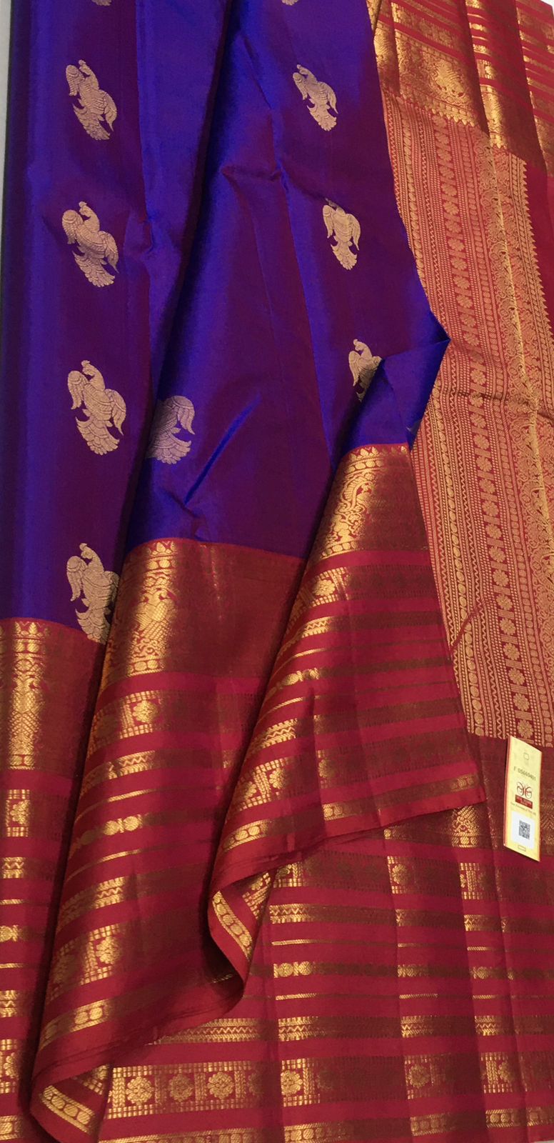 Purple Handloom Kanjeevaram Pure Silk Saree
