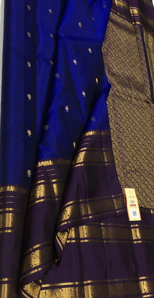 Blue Kanjeevaram Pure Silk Saree — Parrot Mango Zari, Festive