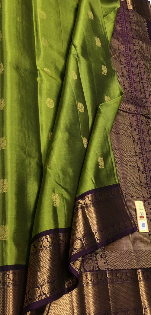Green Kanjeevaram Pure Silk Saree — Parrot Mango Zari, Wedding