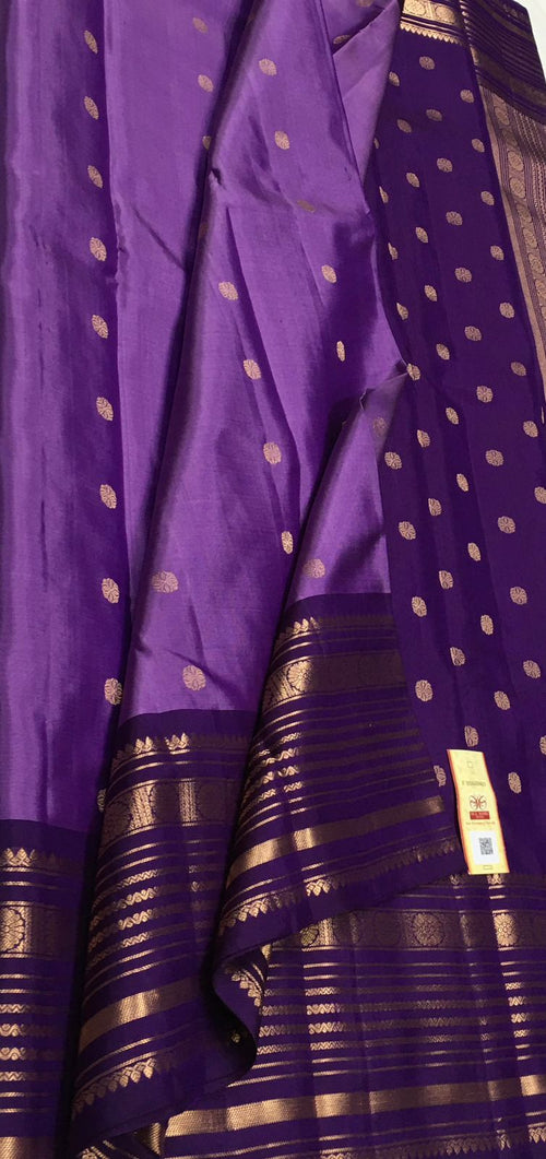 Purple Kanjeevaram Pure Silk Saree — Parrot Mango Zari, Wedding