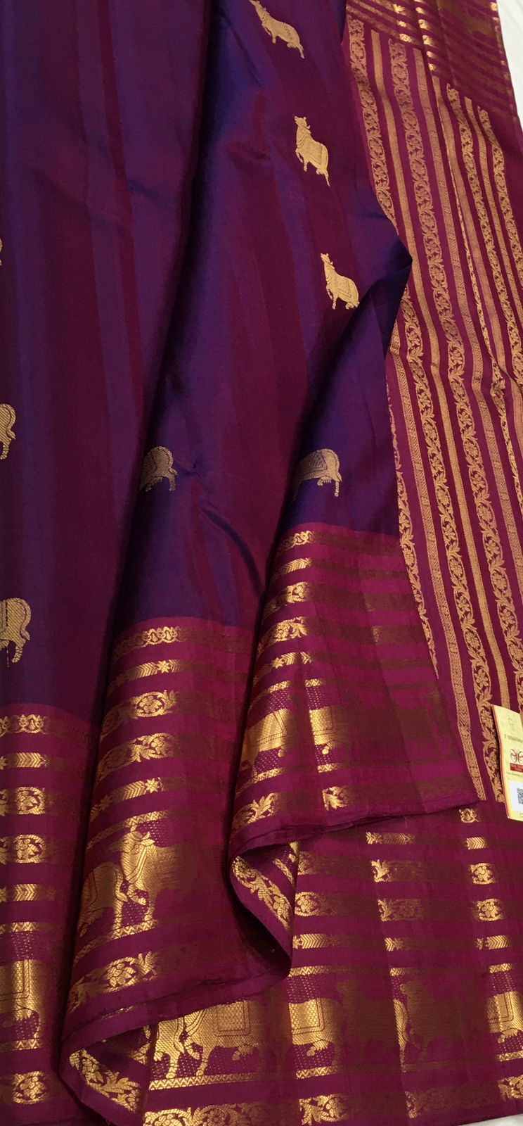Purple Handloom Kanjeevaram Pure Silk Saree
