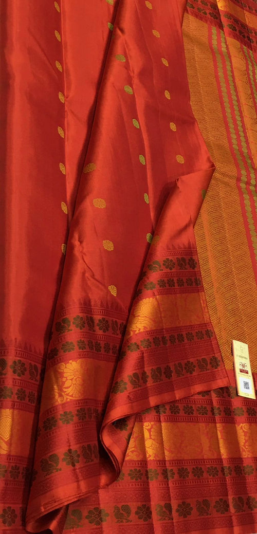 Orange Handloom Kanjeevaram Pure Silk Saree