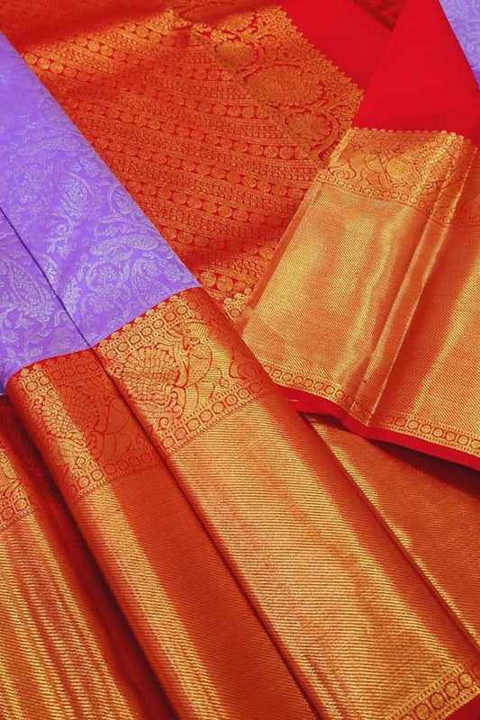 Exquisite Purple Kanjeevaram Handloom Silk Saree - Pure Elegance - Luxurion World