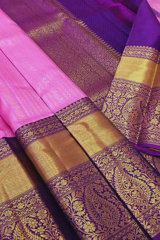 Pure Silk Pink Kanjeevaram Handloom Saree - Traditional Elegance - Luxurion World