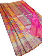 Multicolor Kanjeevaram Handlooms Pure Tissue Silk Saree - Luxurion World