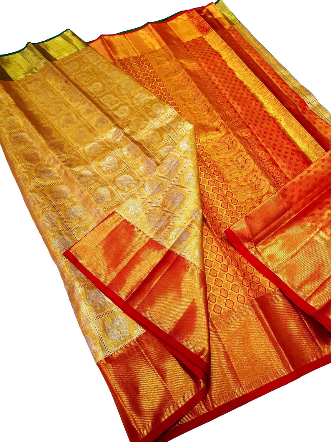 Exquisite Golden Kanjeevaram Handloom Pure Tissue Silk Saree - Luxurion World