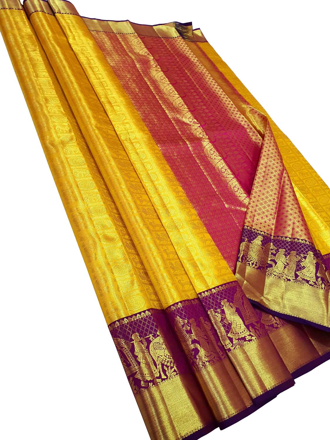 Yellow Kanjeevaram Handloom Silk Saree - Pure Elegance - Luxurion World