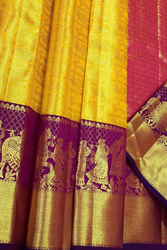 Yellow Kanjeevaram Handloom Silk Saree - Pure Elegance - Luxurion World
