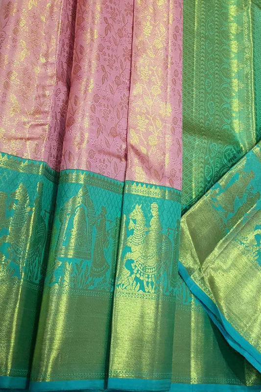 Exquisite Pink Kanjeevaram Handloom Silk Saree - Luxurion World