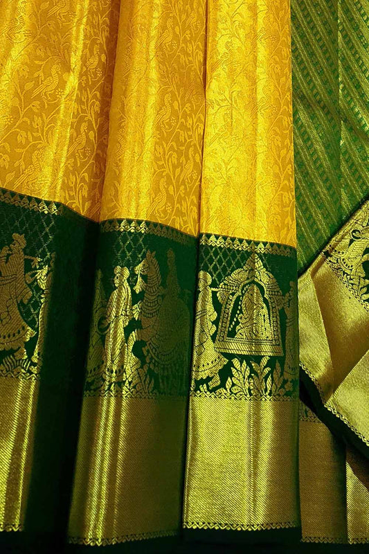 Golden Glow: Yellow Kanjeevaram Pure Silk Saree - Luxurion World