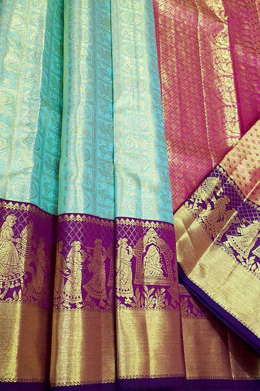 Exquisite Blue Kanjeevaram Handloom Pure Silk Saree - Luxurion World