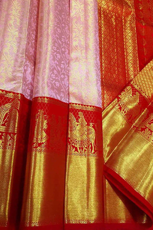 Exquisite Pink Kanjeevaram Pure Silk Saree - Luxurion World