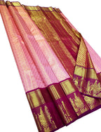 Exquisite Pink Kanjeevaram Handloom Silk Saree - Luxurion World