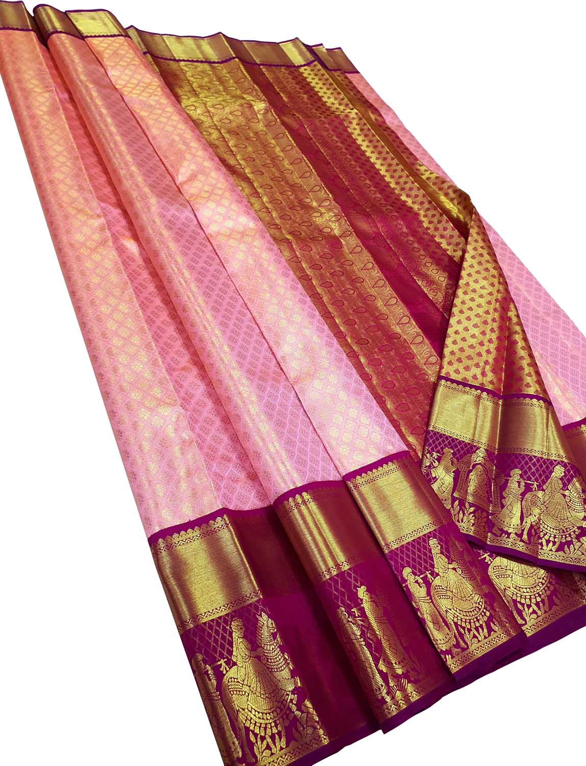 Exquisite Pink Kanjeevaram Handloom Silk Saree - Luxurion World