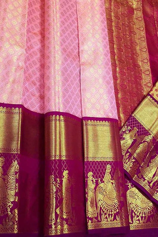Exquisite Pink Kanjeevaram Handloom Silk Saree - Luxurion World