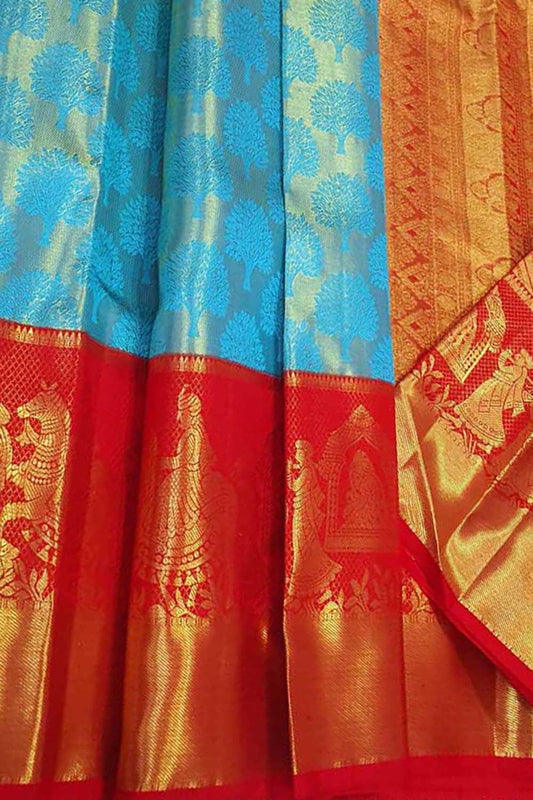 Exquisite Blue Kanjeevaram Silk Saree - Handloom Beauty - Luxurion World