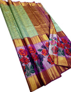 Emerald Elegance: Green Kanjeevaram Handloom Silk Saree - Luxurion World
