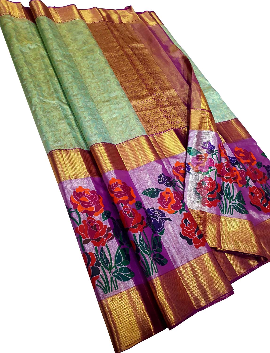 Emerald Elegance: Green Kanjeevaram Handloom Silk Saree - Luxurion World