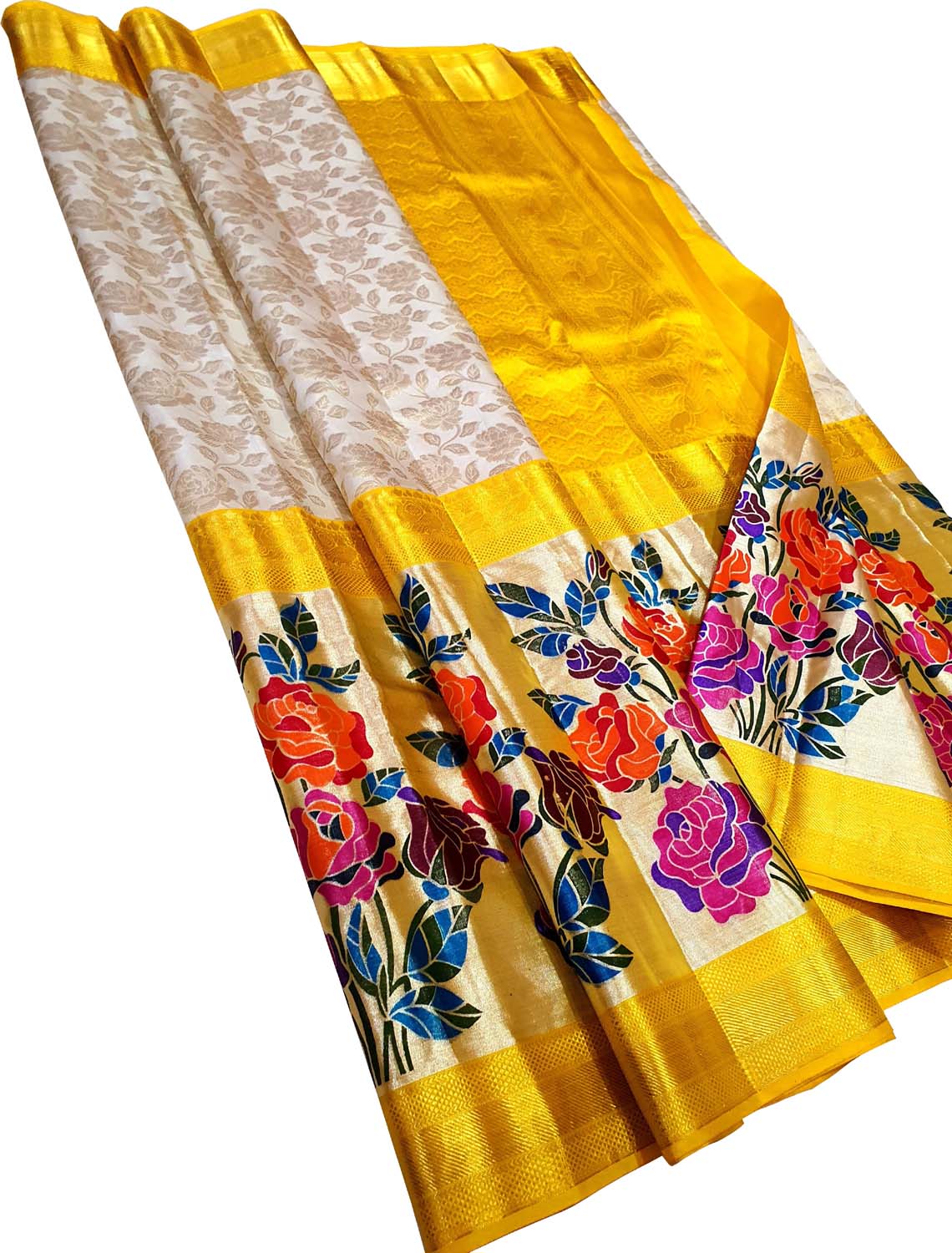 Exquisite Off White Kanjeevaram Silk Saree - Luxurion World