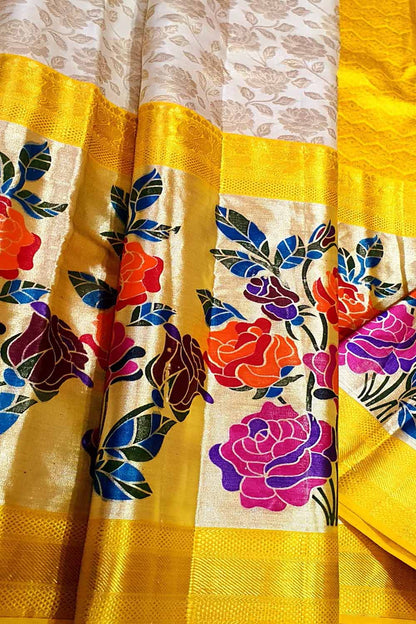 Exquisite Off White Kanjeevaram Silk Saree - Luxurion World