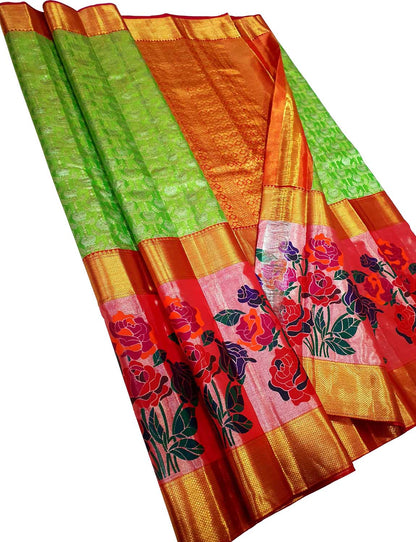 Green Kanjeevaram Handloom Silk Saree - Pure Elegance - Luxurion World