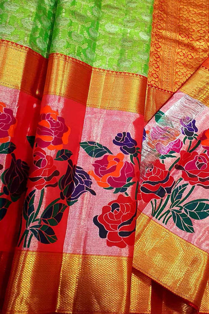 Green Kanjeevaram Handloom Silk Saree - Pure Elegance - Luxurion World