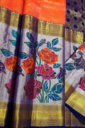Orange Kanjeevaram Silk Saree: Handloom Elegance - Luxurion World