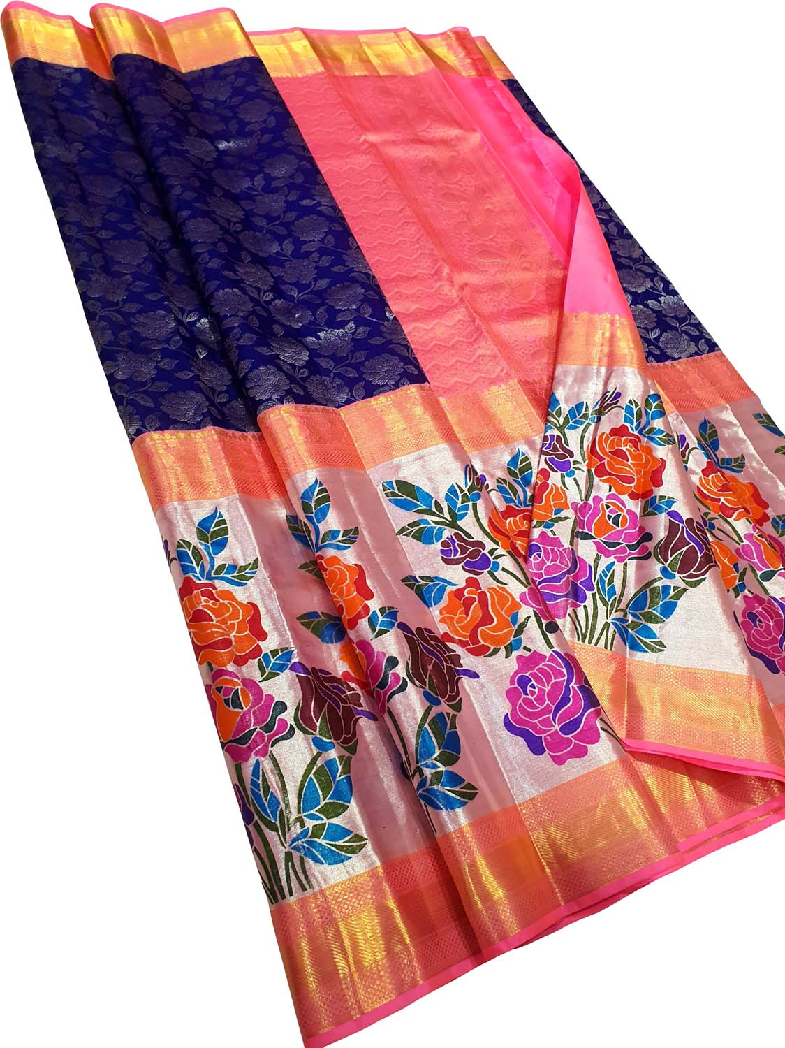 Elegant Blue Kanjeevaram Silk Saree - Handloom Pure Silk - Luxurion World