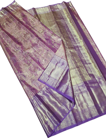 Exquisite Pink Kanjeevaram Tissue Silk Saree - Luxurion World