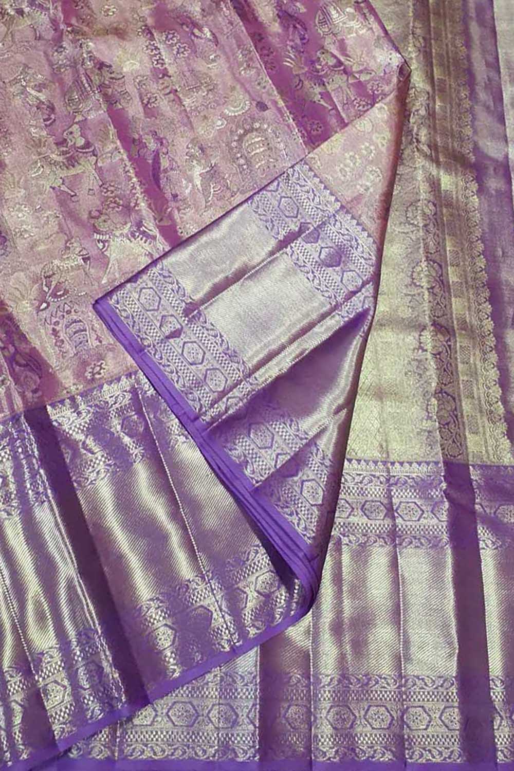 Exquisite Pink Kanjeevaram Tissue Silk Saree - Luxurion World