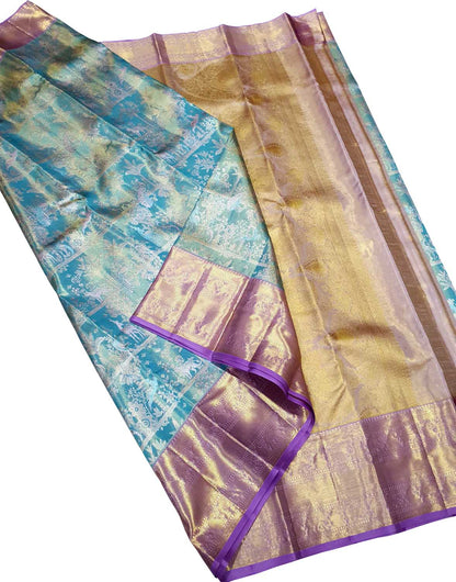 Exquisite Blue Kanjeevaram Tissue Silk Saree - Luxurion World