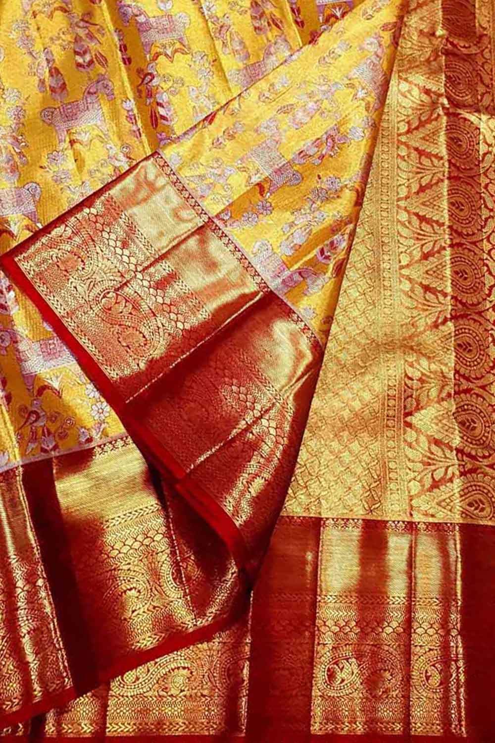 Yellow Kanjeevaram Handloom Tissue Silk Saree - Luxurion World