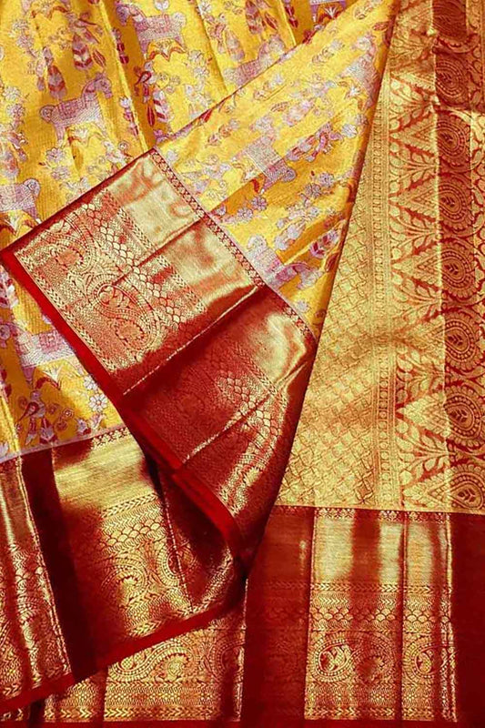 Yellow Kanjeevaram Handloom Tissue Silk Saree - Luxurion World