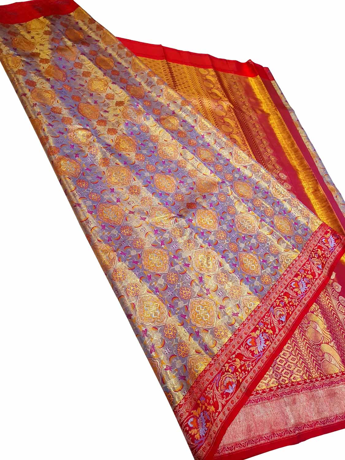 Exquisite Multicolor Kanjeevaram Handloom Pure Tissue Silk Saree - Luxurion World
