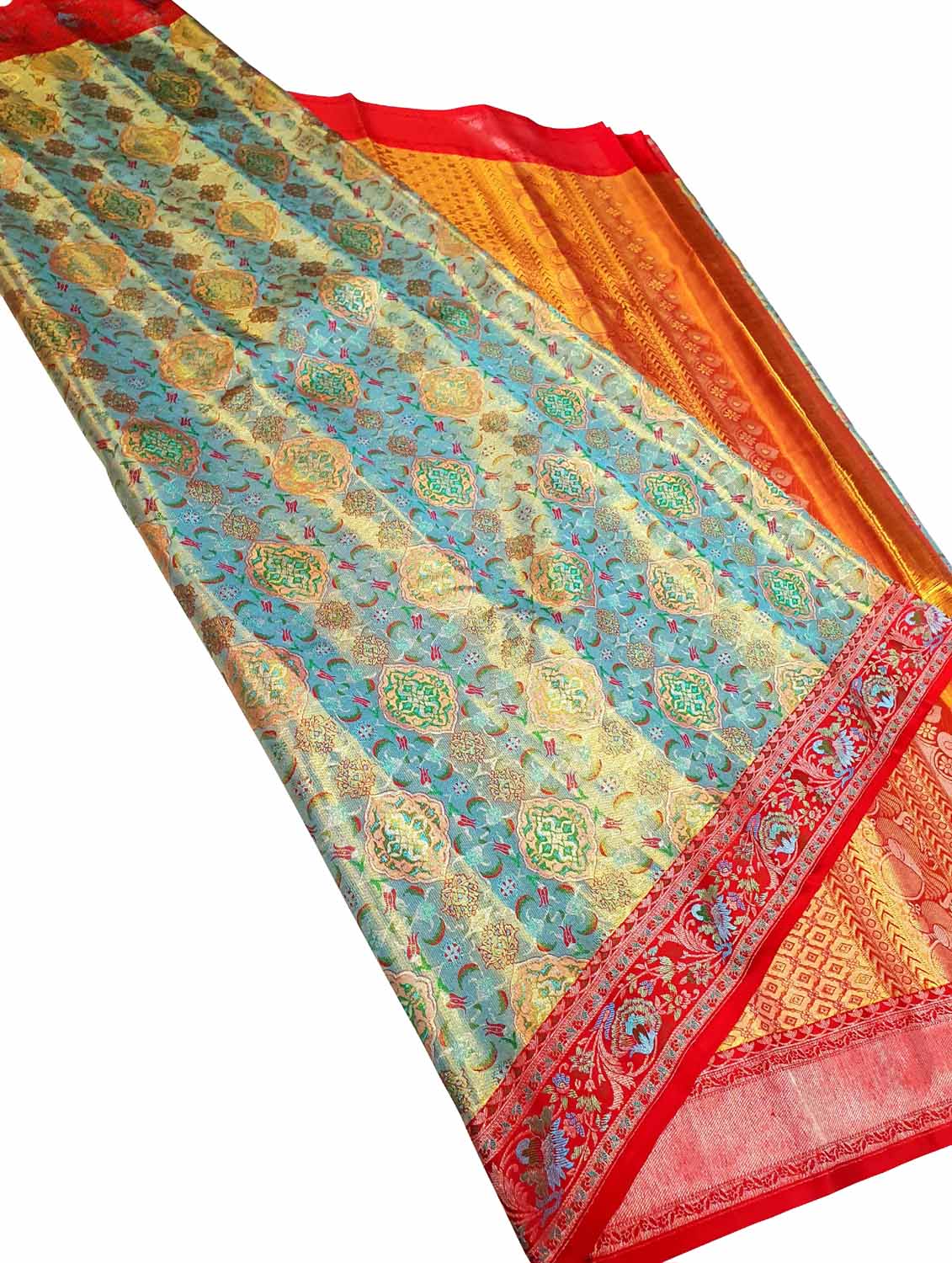 Exquisite Multicolor Kanjeevaram Handloom Pure Tissue Silk Saree - Luxurion World