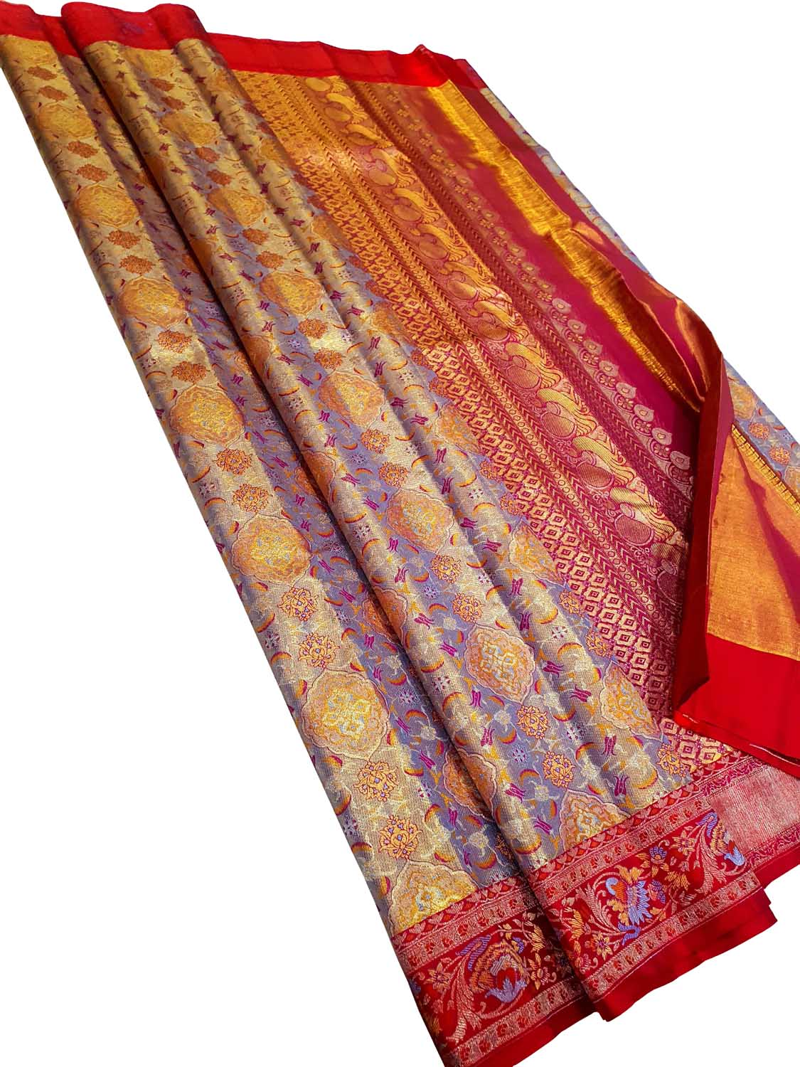 Exquisite Multicolor Kanjeevaram Handloom Pure Tissue Silk Saree - Luxurion World