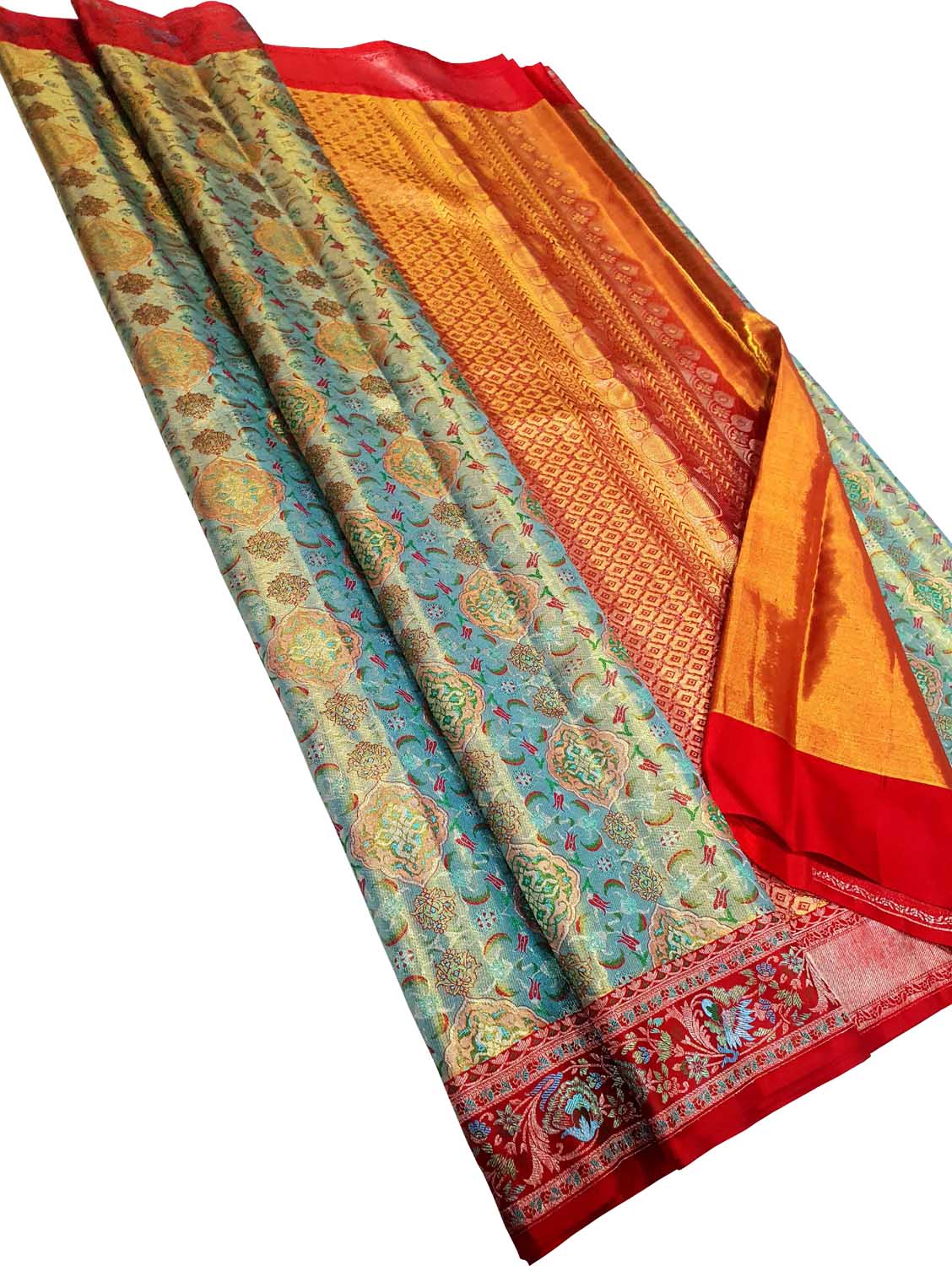 Exquisite Multicolor Kanjeevaram Handloom Pure Tissue Silk Saree - Luxurion World