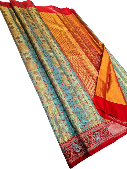 Exquisite Multicolor Kanjeevaram Handloom Pure Tissue Silk Saree - Luxurion World