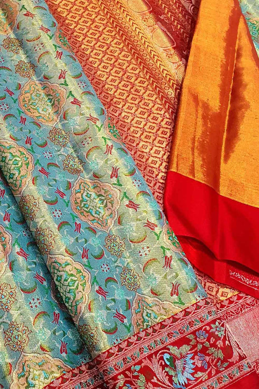 Exquisite Multicolor Kanjeevaram Handloom Pure Tissue Silk Saree - Luxurion World