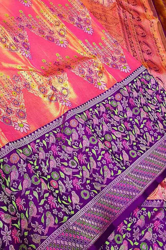 Exquisite Pink Kanjeevaram Handloom Pure Silk Saree - Luxurion World