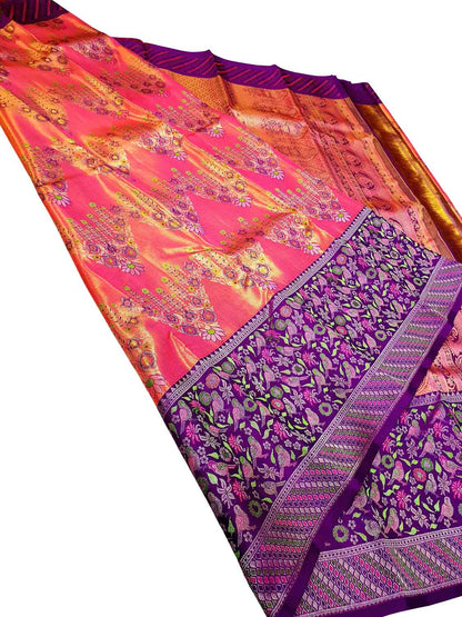 Exquisite Pink Kanjeevaram Handloom Pure Silk Saree - Luxurion World