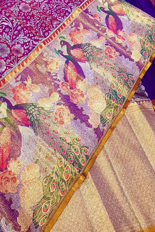 Exquisite Purple Kanjeevaram Handloom Pure Silk Saree - Luxurion World