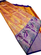 Exquisite Golden Kanjeevaram Handloom Pure Silk Saree - Luxurion World