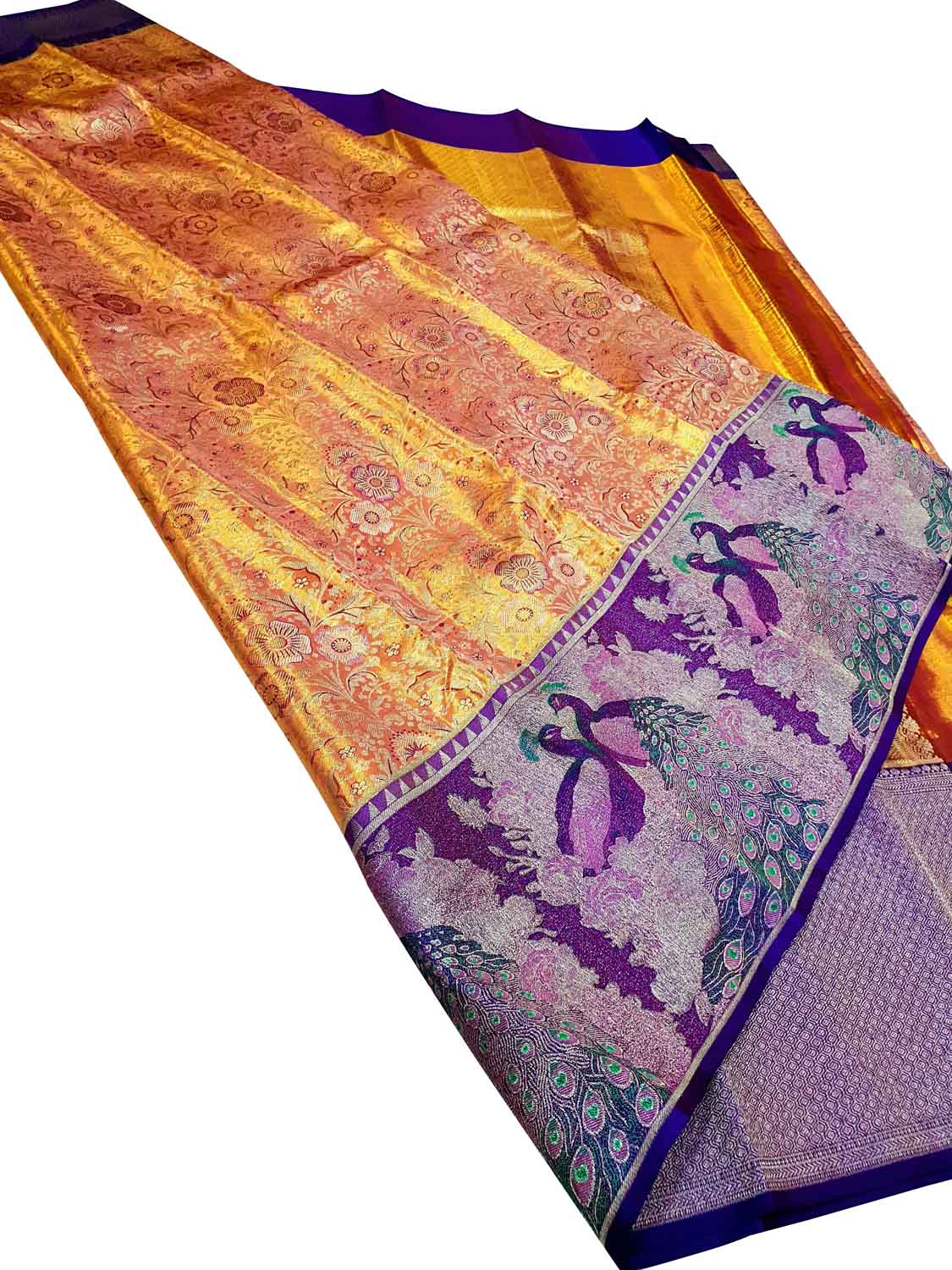 Exquisite Golden Kanjeevaram Handloom Pure Silk Saree - Luxurion World