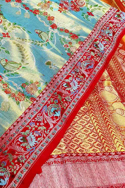 Exquisite Blue Kanjeevaram Handloom Pure Tissue Silk Saree - Luxurion World