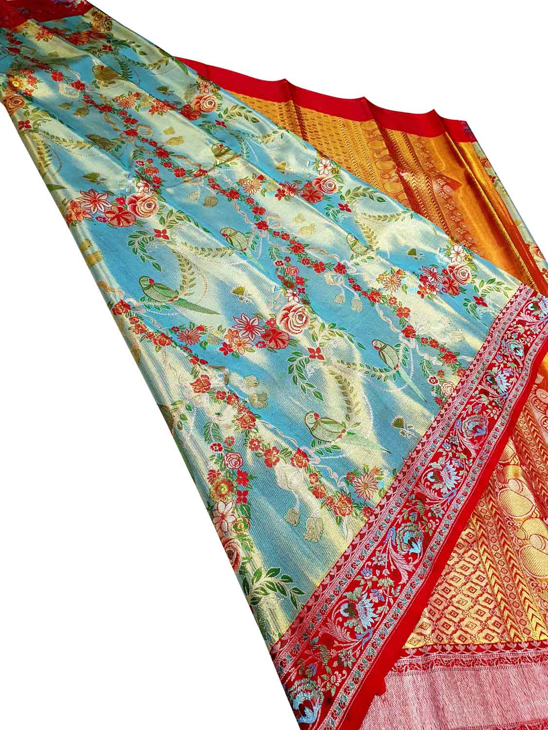 Exquisite Blue Kanjeevaram Handloom Pure Tissue Silk Saree - Luxurion World