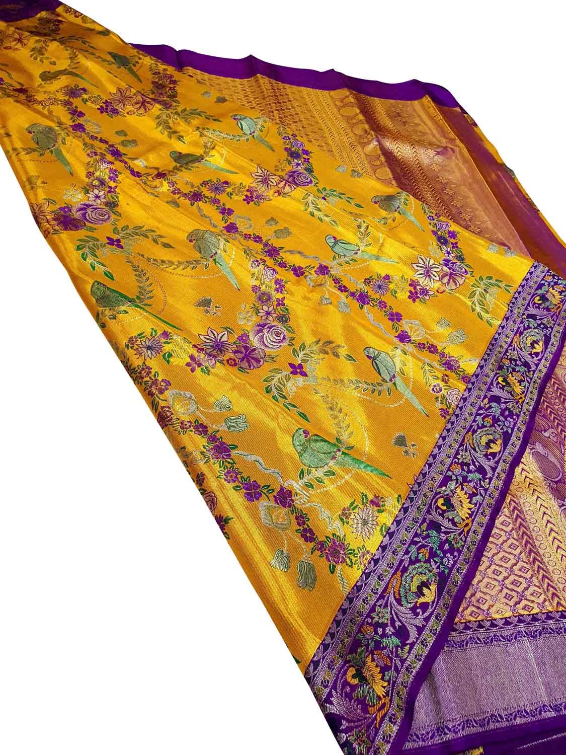 Yellow Kanjeevaram Handloom Pure Tissue Silk Saree - Luxurion World