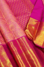 Pink Handloom Kanjeevaram Pure Silk Peacock Design Saree - Luxurion World