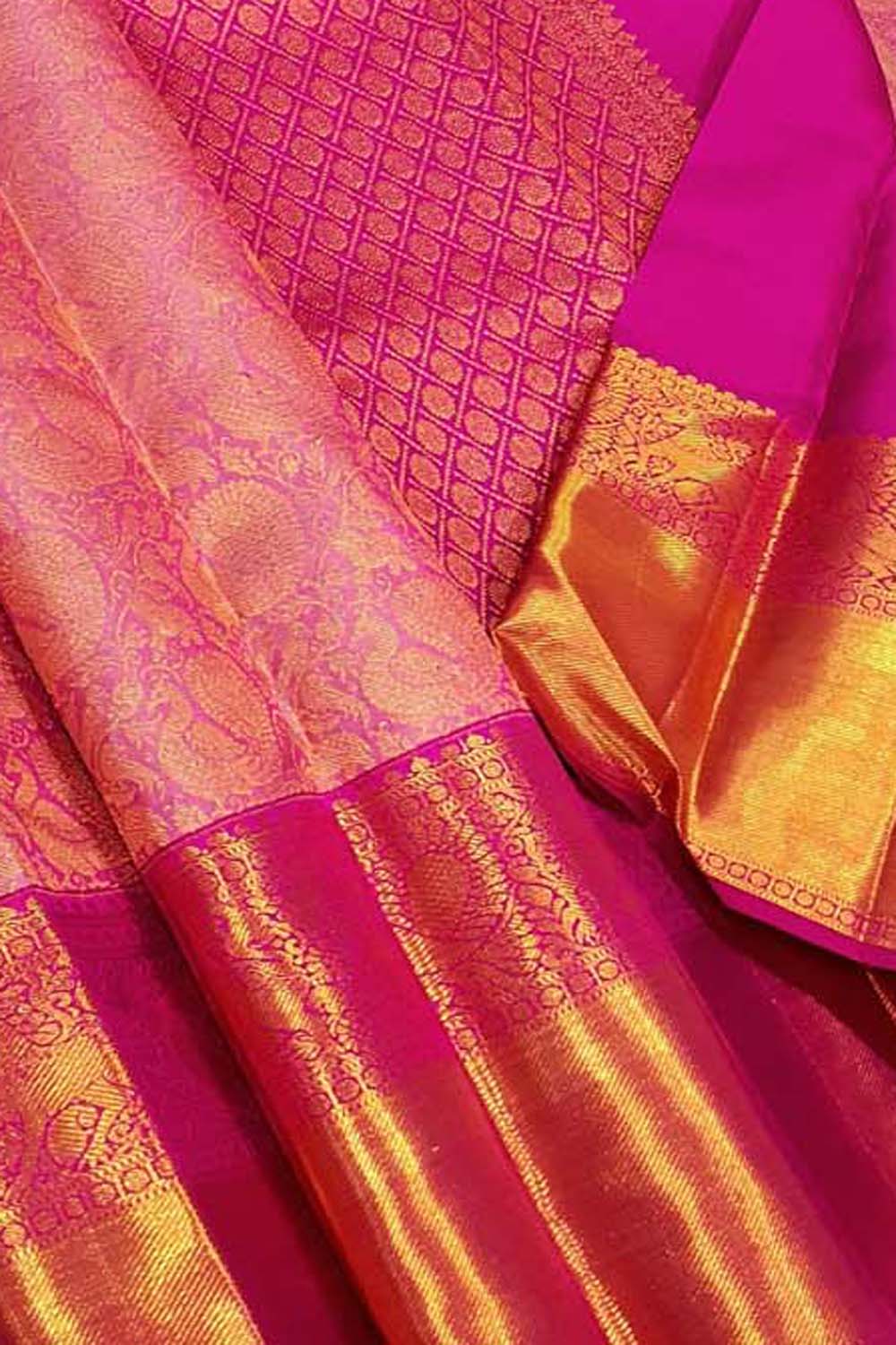 Pink Handloom Kanjeevaram Pure Silk Peacock Design Saree - Luxurion World