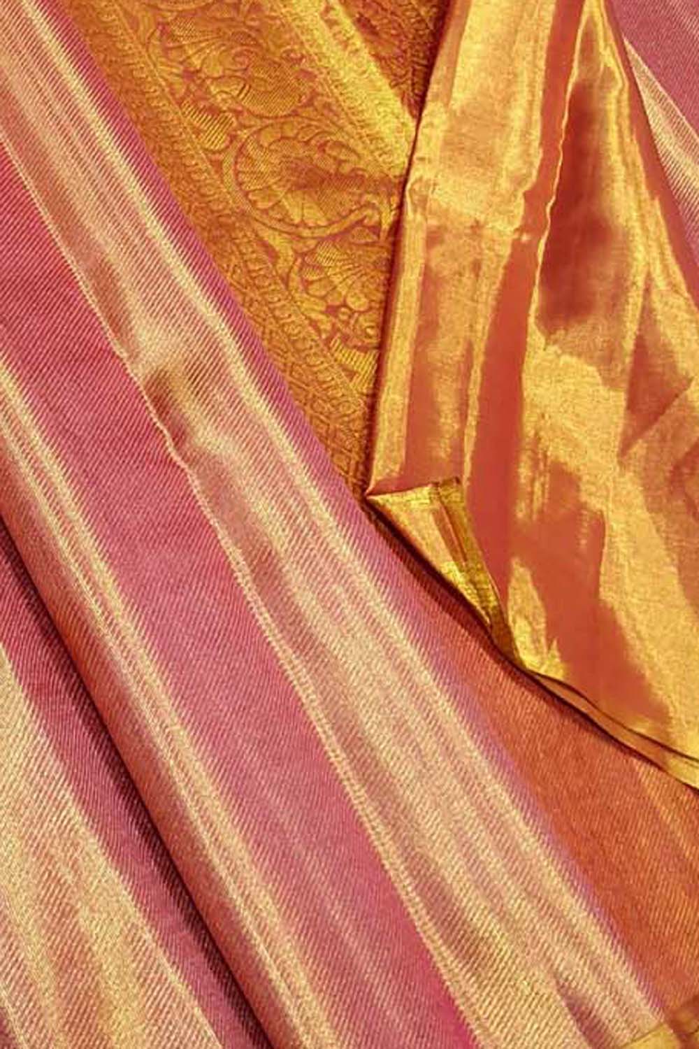 Exquisite Pink Kanjeevaram Handloom Pure Tissue Silk Saree - Luxurion World